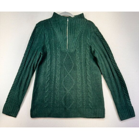 Croft & Barrow 1/4 Zip Cable Knit Sweater Size S Green Stretch Soft - Picture 1 of 10